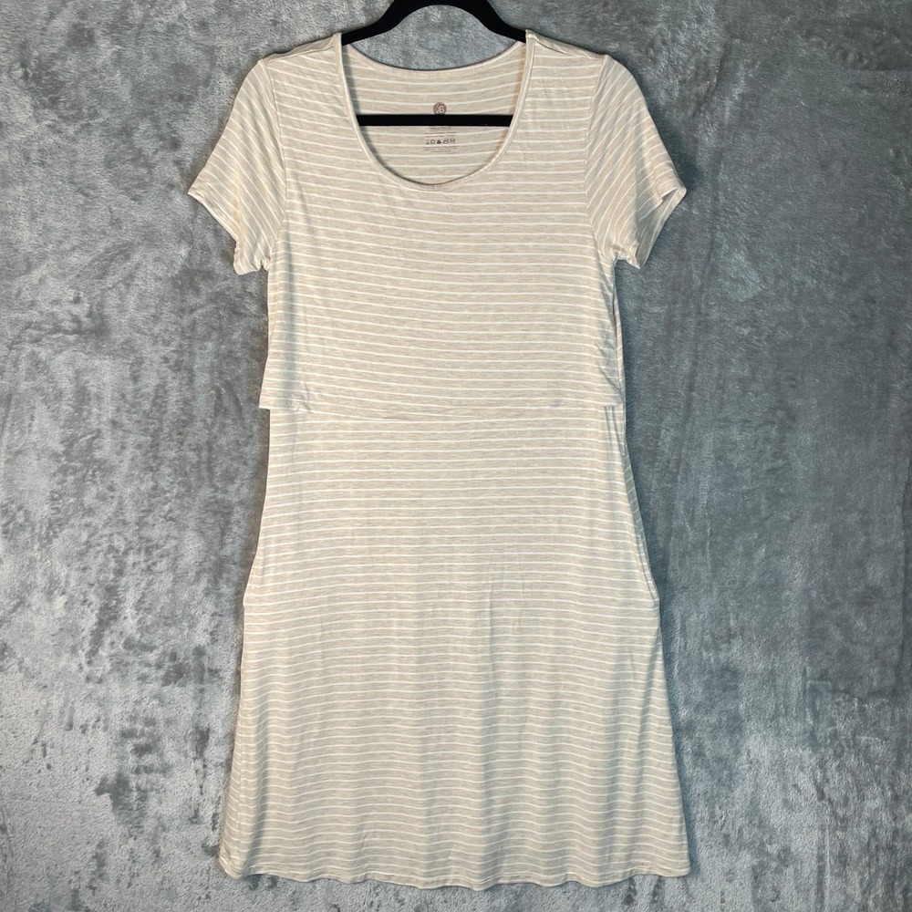 Kindred Bravely Nursing Dress Womens Small Petite Oatmeal Striped‎ VGUC Pocket